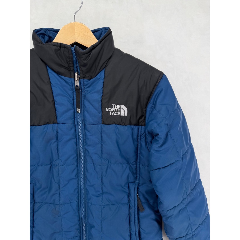The North Face Boys Medium Blue Black Quilted Puffer Jacket Full Zip Insulated